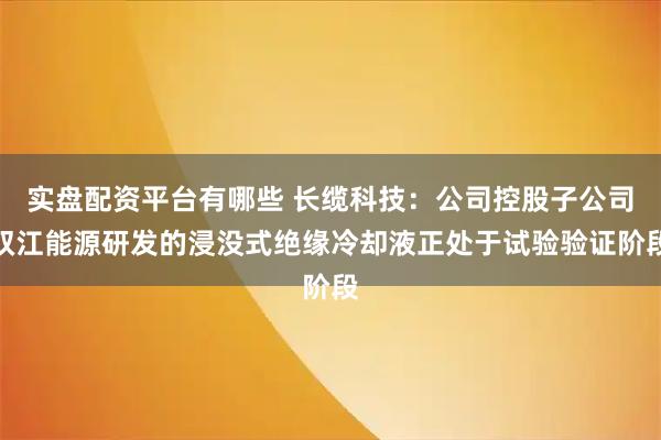 实盘配资平台有哪些 长缆科技：公司控股子公司双江能源研发的浸没式绝缘冷却液正处于试验验证阶段